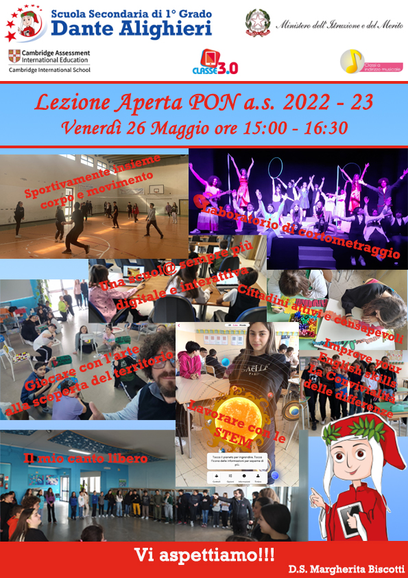 LEZIONE APERTA PON A.S. 2022/2023 - VENERDI' 26 MAGGIO ORE 15:00 - 16:30